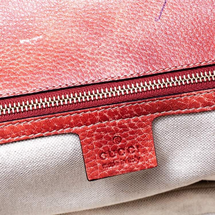 Pre Owned Gucci Dark Orange Grain Leather Tassel New Bamboo Top Handle Bag