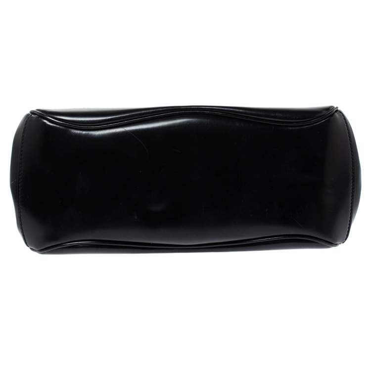 Pre Owned Gucci Black Patent Leather Lady Lock Bamboo Top Handle Bag