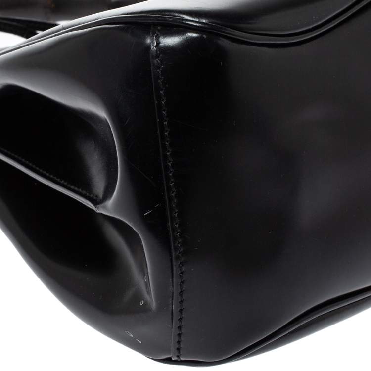 Pre Owned Gucci Black Patent Leather Lady Lock Bamboo Top Handle Bag