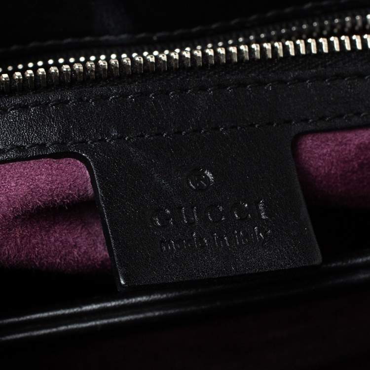 Pre Owned Gucci Black Patent Leather Lady Lock Bamboo Top Handle Bag