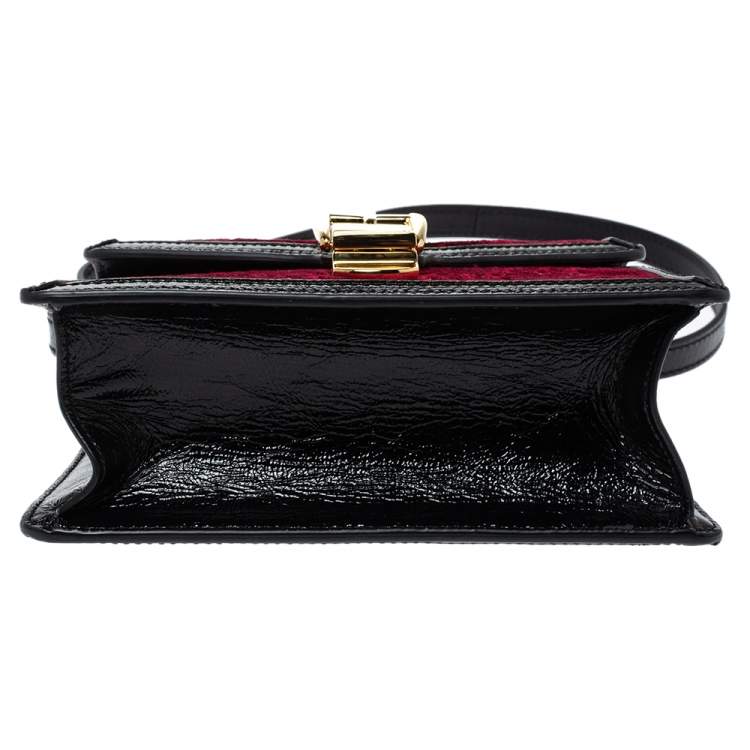 Pre Owned Gucci Multicolor Velvet and Patent Leather Mini Web Chain Sylvie Top Handle bag