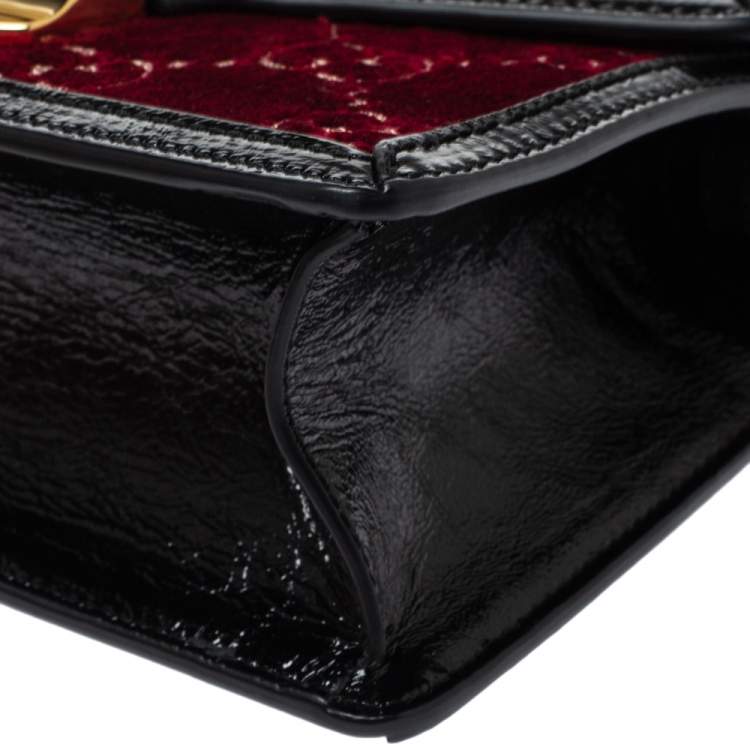 Pre Owned Gucci Multicolor Velvet and Patent Leather Mini Web Chain Sylvie Top Handle bag