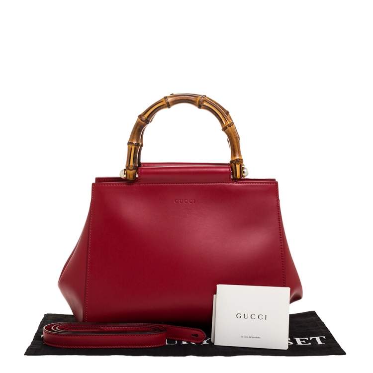 Gucci Red Leather Medium Nymphaea Bamboo Tote Gucci The Luxury Closet