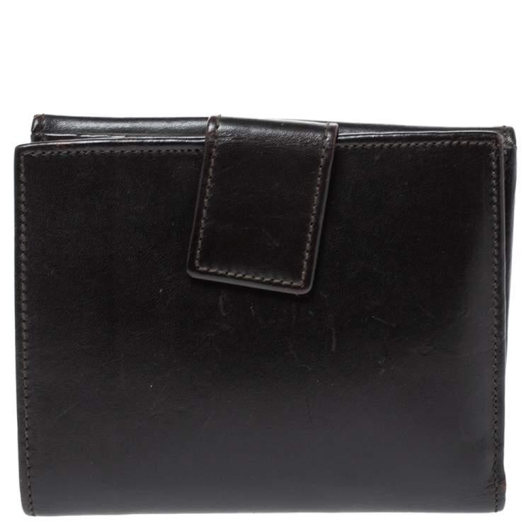 Pre Owned Gucci Dark Brown Leather Compact Wallet