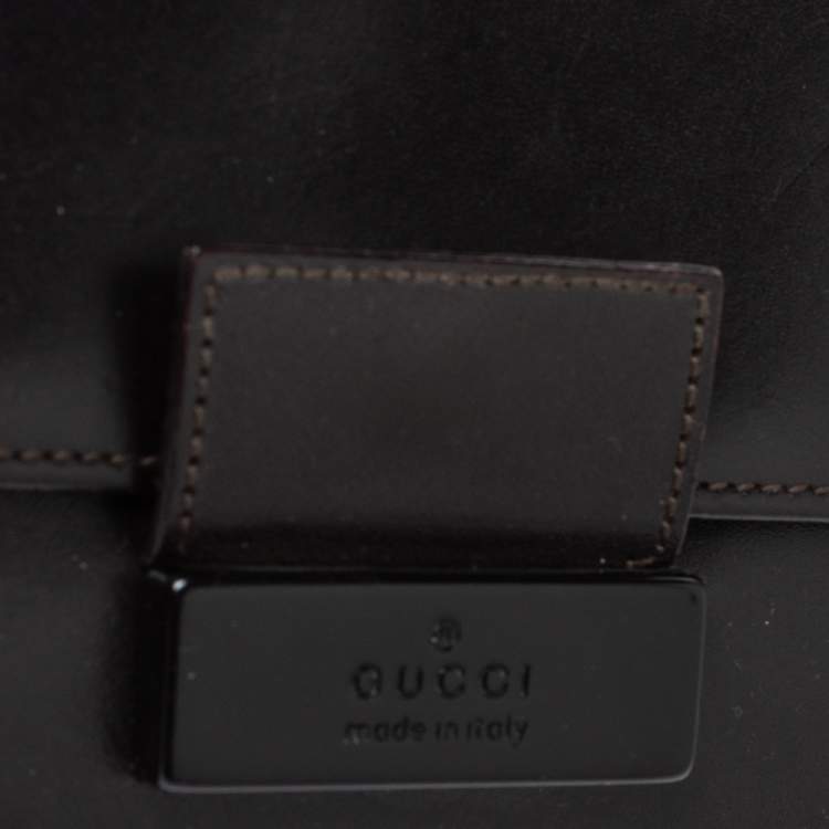 Pre Owned Gucci Dark Brown Leather Compact Wallet