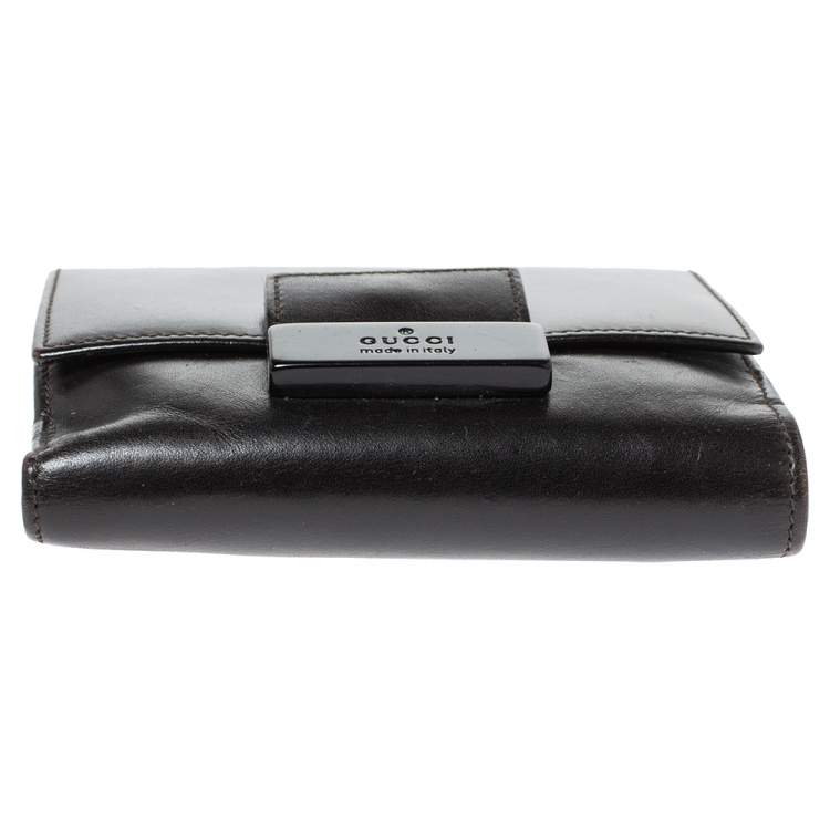 Pre Owned Gucci Dark Brown Leather Compact Wallet
