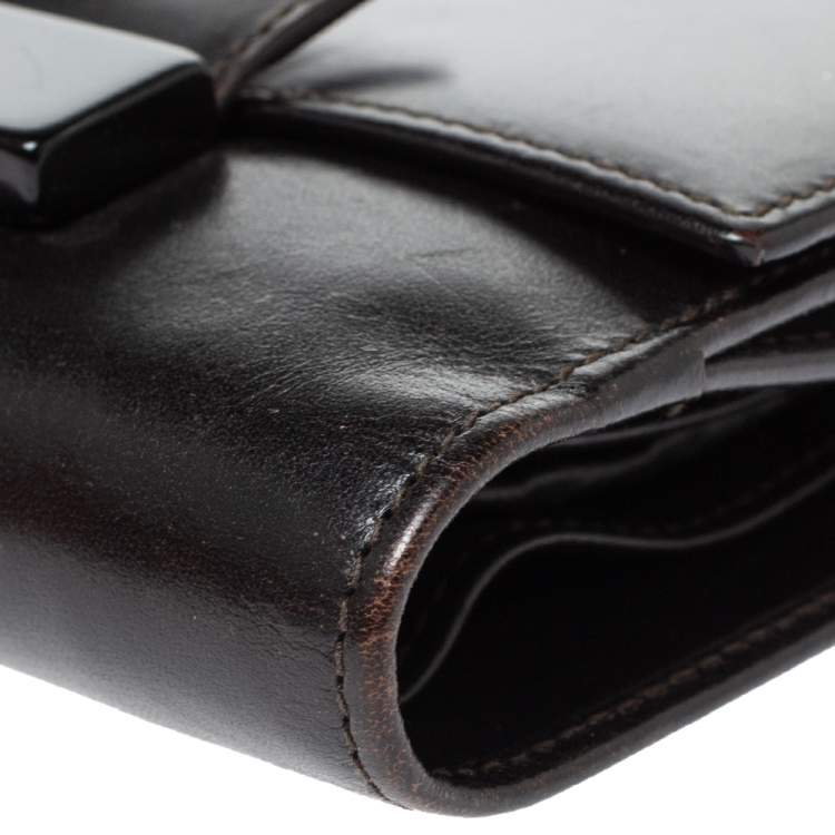 Pre Owned Gucci Dark Brown Leather Compact Wallet