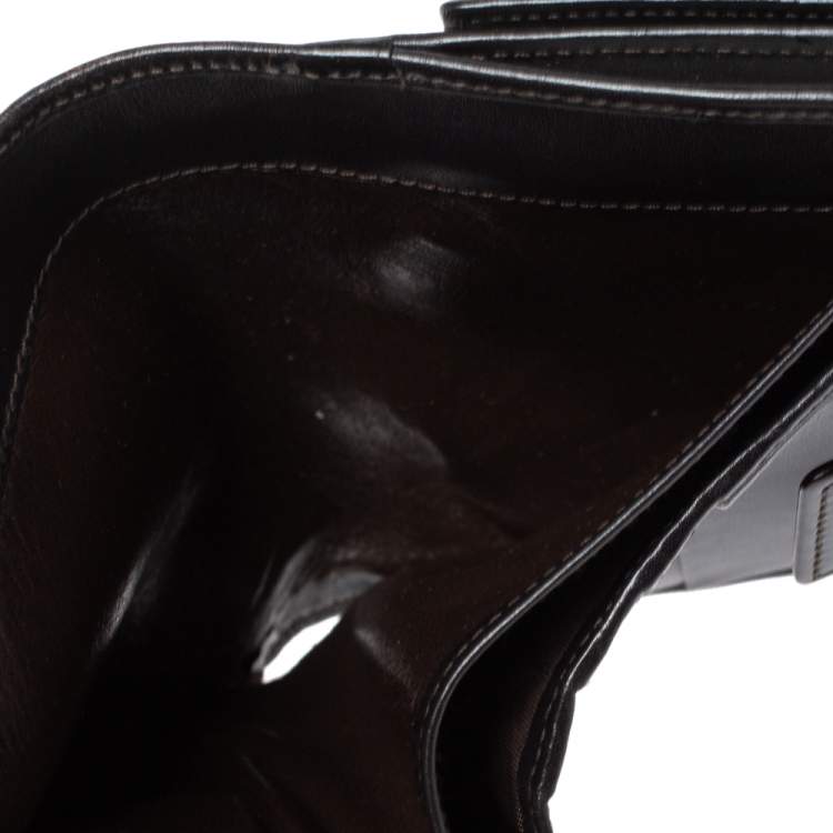 Pre Owned Gucci Dark Brown Leather Compact Wallet