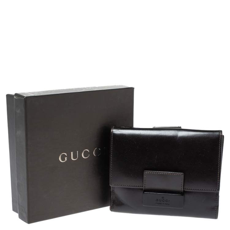 Pre Owned Gucci Dark Brown Leather Compact Wallet