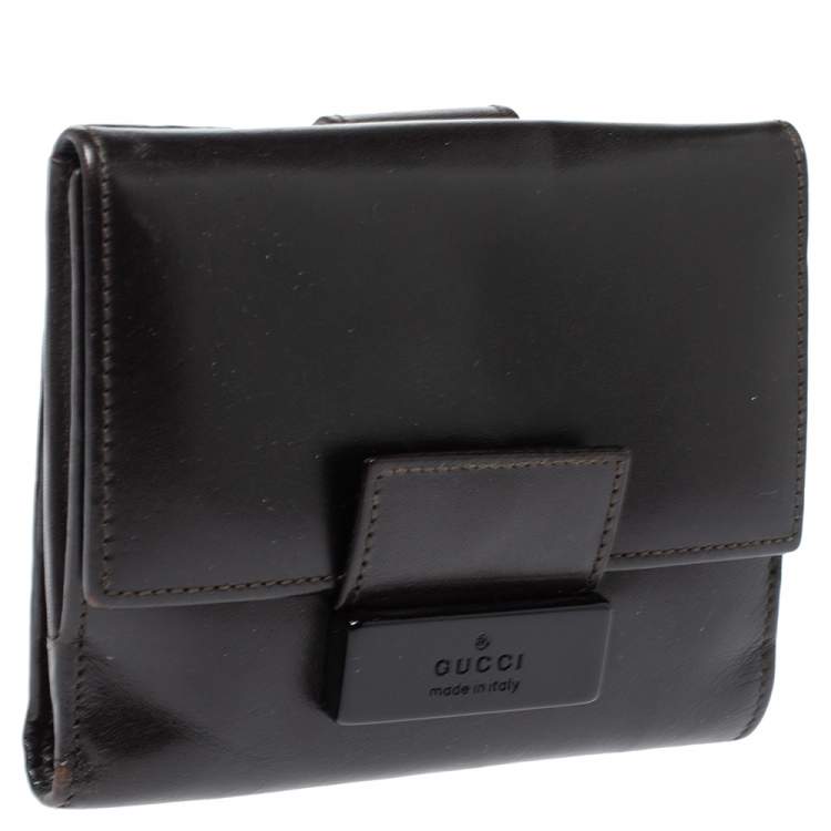 Pre Owned Gucci Dark Brown Leather Compact Wallet