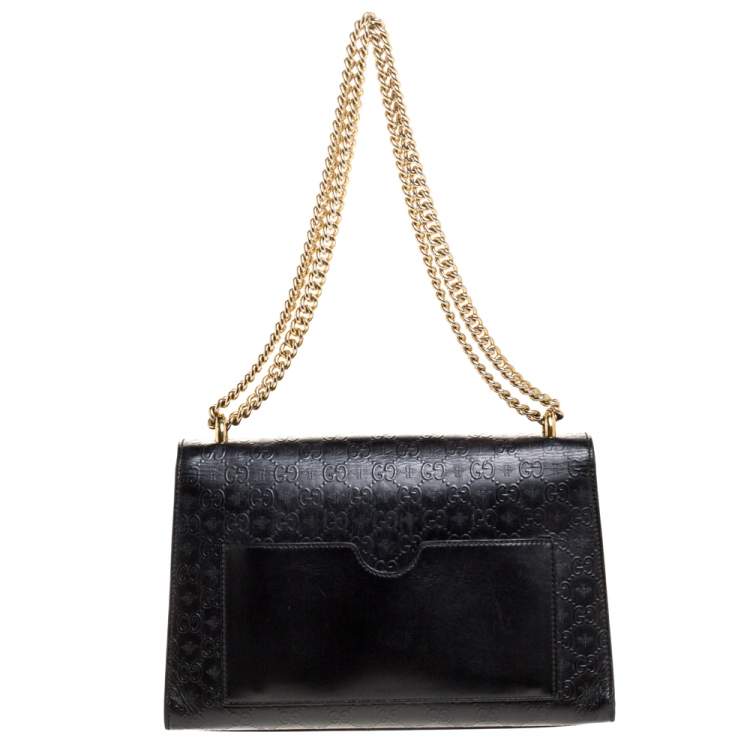 gucci padlock embossed leather tote in black
