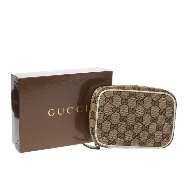 Pre Owned Gucci Beige GG Canvas and Leather Pouch
