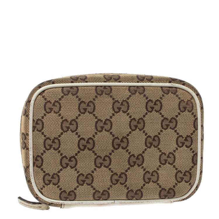 Pre Owned Gucci Beige GG Canvas and Leather Pouch