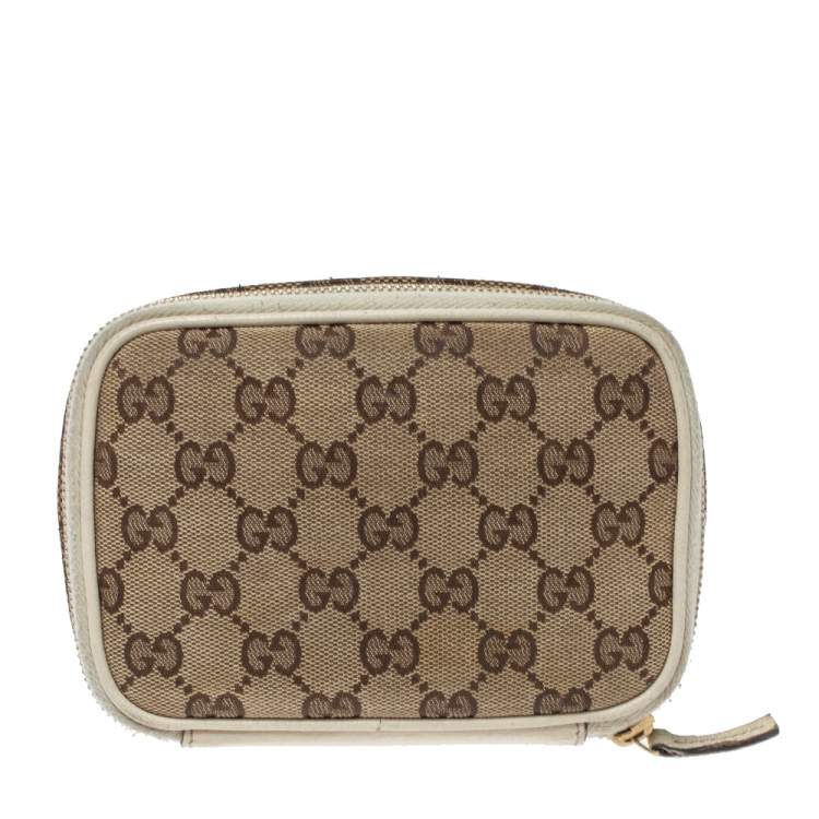 Pre Owned Gucci Beige GG Canvas and Leather Pouch