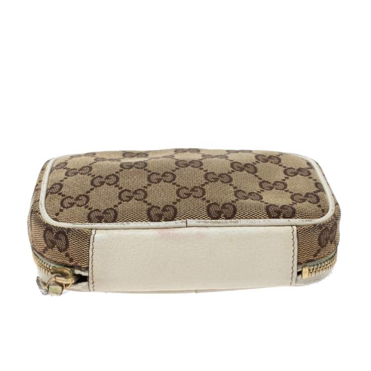Pre Owned Gucci Beige GG Canvas and Leather Pouch