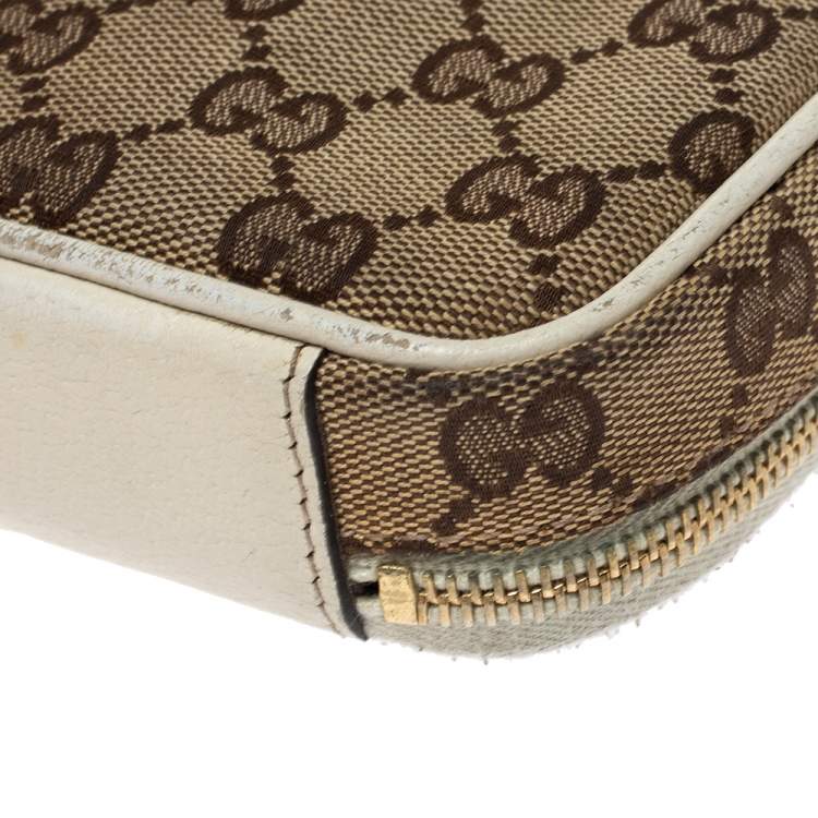 Pre Owned Gucci Beige GG Canvas and Leather Pouch