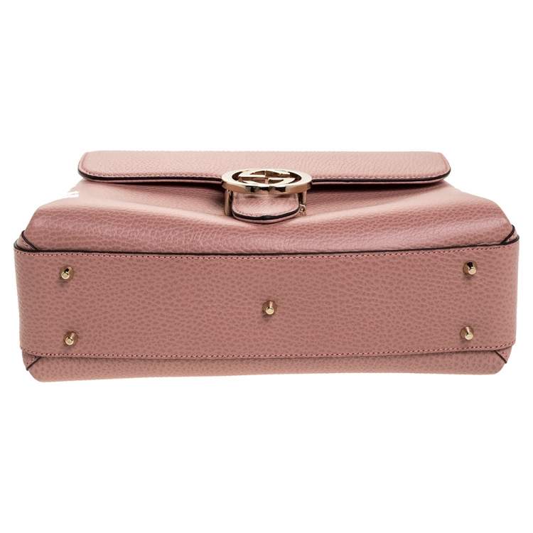 Pre Owned Gucci Pink Leather Interlocking GG Top Handle Bag