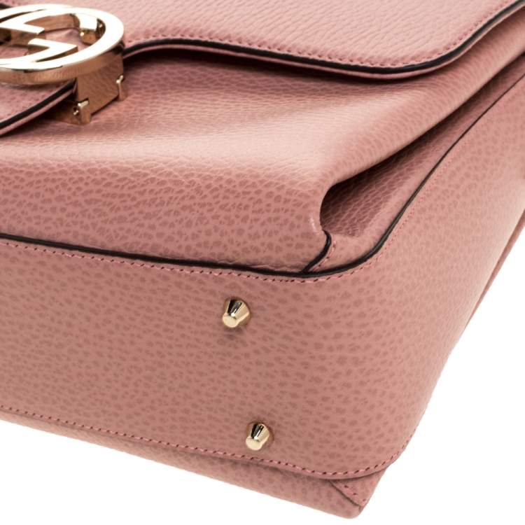 Pre Owned Gucci Pink Leather Interlocking GG Top Handle Bag