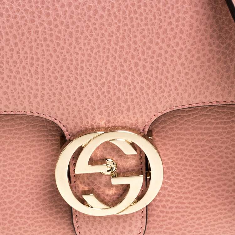 Pre Owned Gucci Pink Leather Interlocking GG Top Handle Bag