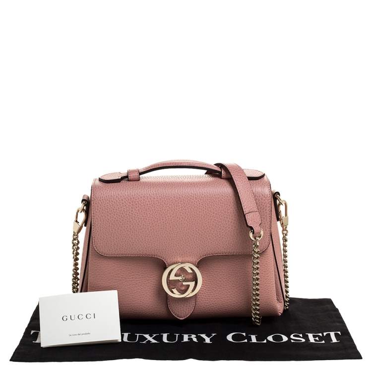 Pre Owned Gucci Pink Leather Interlocking GG Top Handle Bag