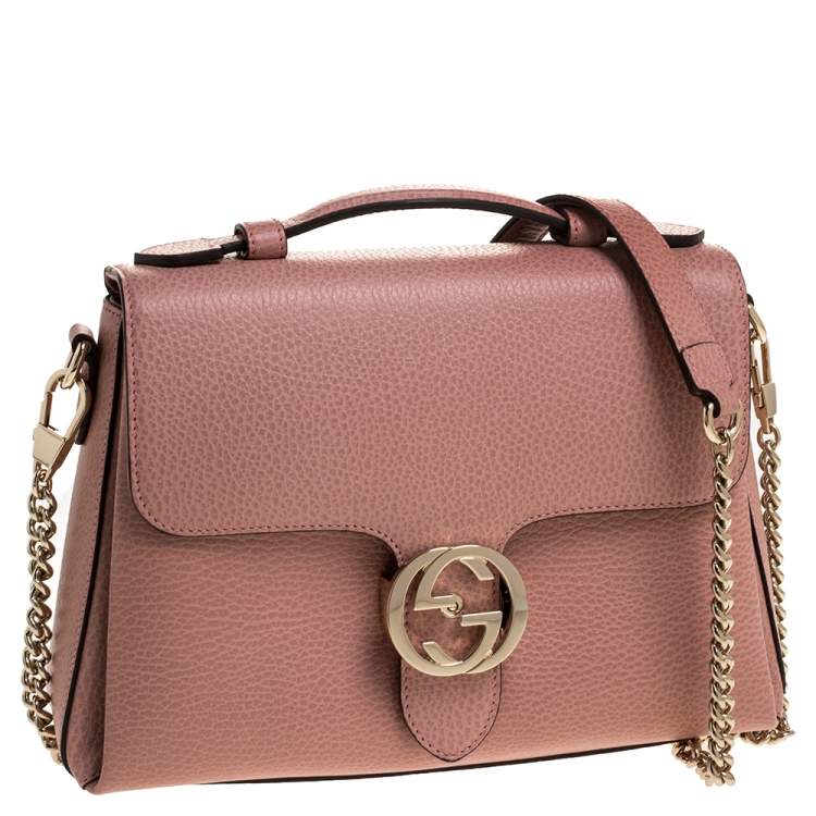 Pre Owned Gucci Pink Leather Interlocking GG Top Handle Bag