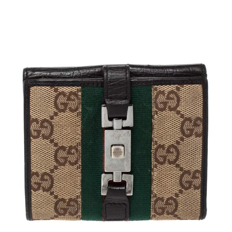 Gucci outlet Dark Brown Leather Compact Wallet