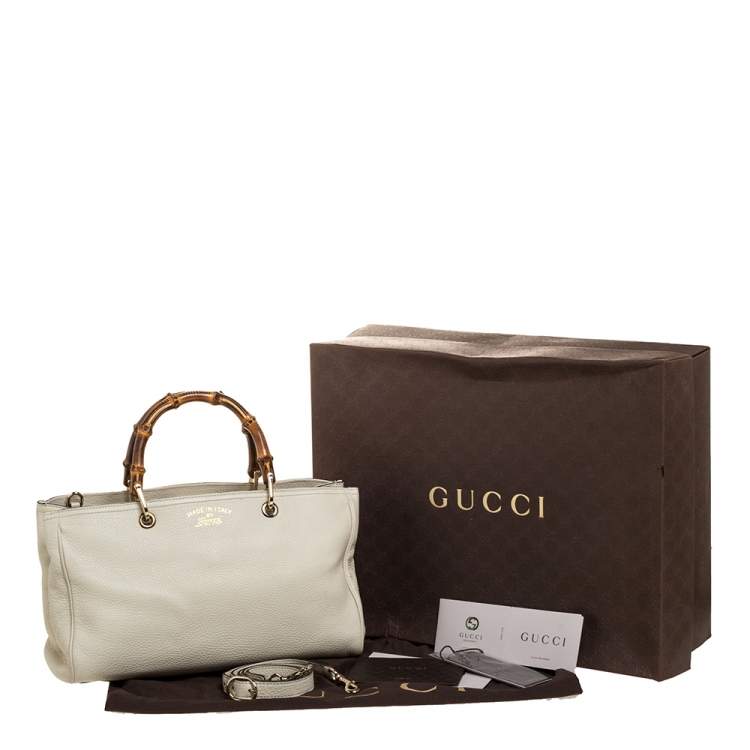 Pre Owned Gucci Ivory Grained Leather Medium Bamboo Shopper Tote