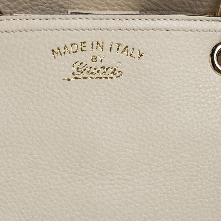 Pre Owned Gucci Ivory Grained Leather Medium Bamboo Shopper Tote