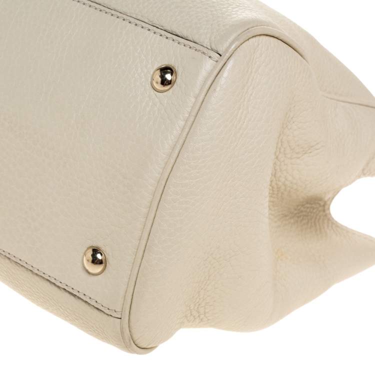 Pre Owned Gucci Ivory Grained Leather Medium Bamboo Shopper Tote