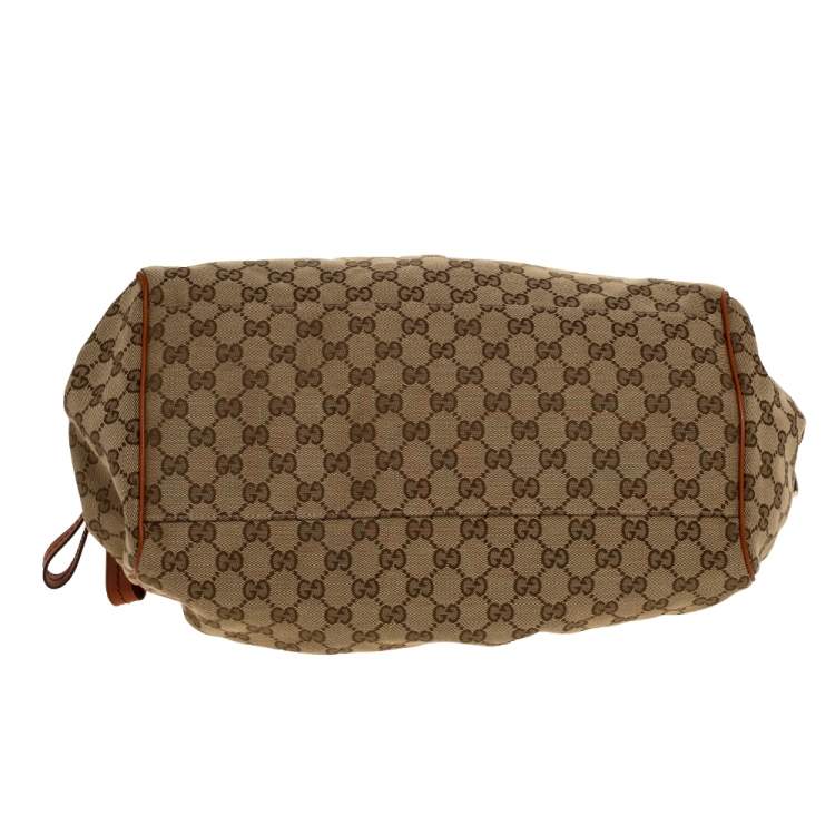 Pre Owned Gucci Orange/Beige GG Canvas and Leather Medium Sukey Boston Bag