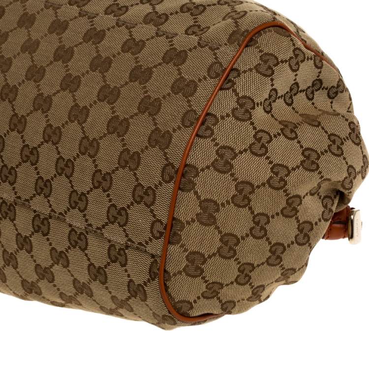 Pre Owned Gucci Orange/Beige GG Canvas and Leather Medium Sukey Boston Bag
