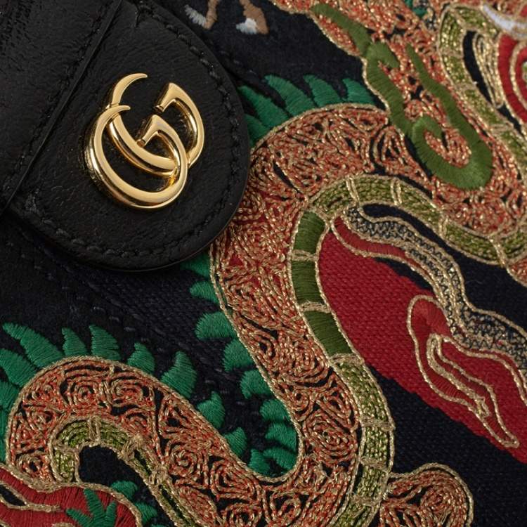 Pre Owned Gucci Black Suede and Leather Ophidia Dragon Bag