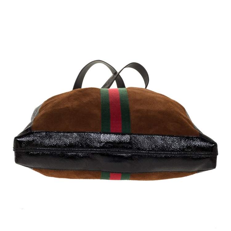 Pre Owned Gucci Brown/Black Suede and Leather Large Ophidia Tote