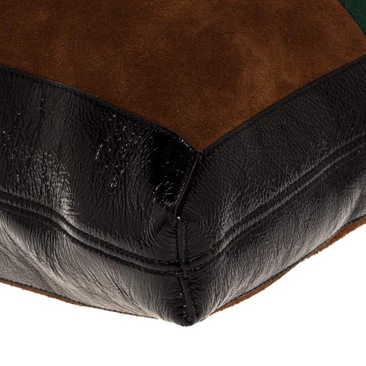 Pre Owned Gucci Brown/Black Suede and Leather Large Ophidia Tote
