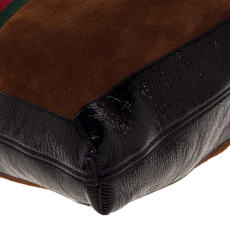 Pre Owned Gucci Brown/Black Suede and Leather Large Ophidia Tote