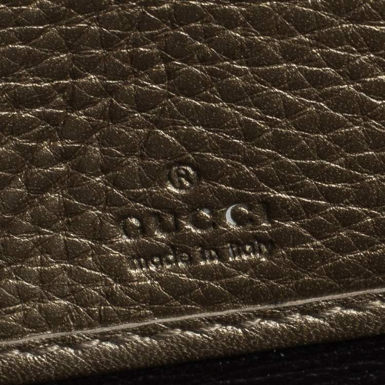 Pre Owned Gucci Gold Leather Bamboo Tassel Bow Zip Around Wallet