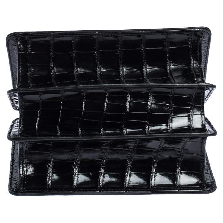 Pre Owned Gucci Black Shine Alligator Mini Thiara Bamboo Top Handle Bag