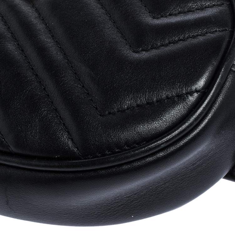 Pre Owned Gucci Black Matelasse Leather GG Marmont Belt Bag