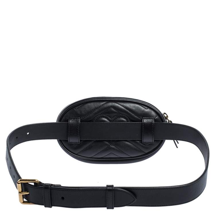 Pre Owned Gucci Black Matelasse Leather GG Marmont Belt Bag
