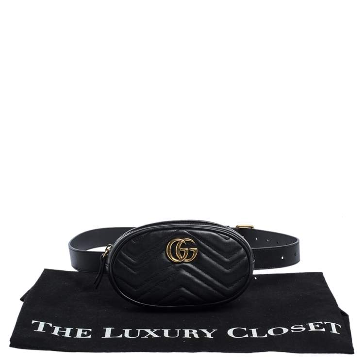Pre Owned Gucci Black Matelasse Leather GG Marmont Belt Bag