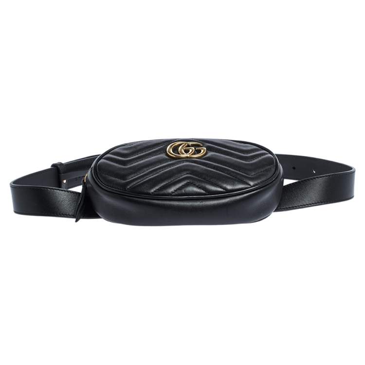 Pre Owned Gucci Black Matelasse Leather GG Marmont Belt Bag