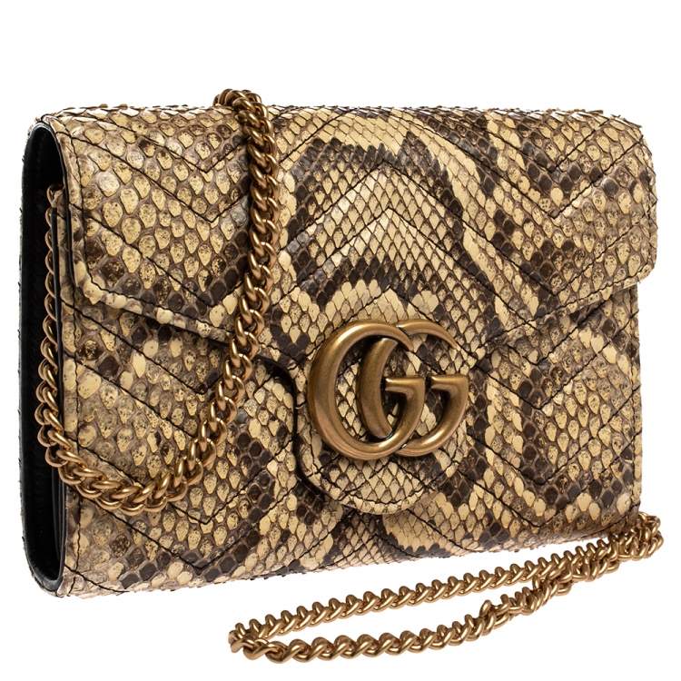 Pre Owned Gucci Cream Python GG Marmont Wallet on Chain