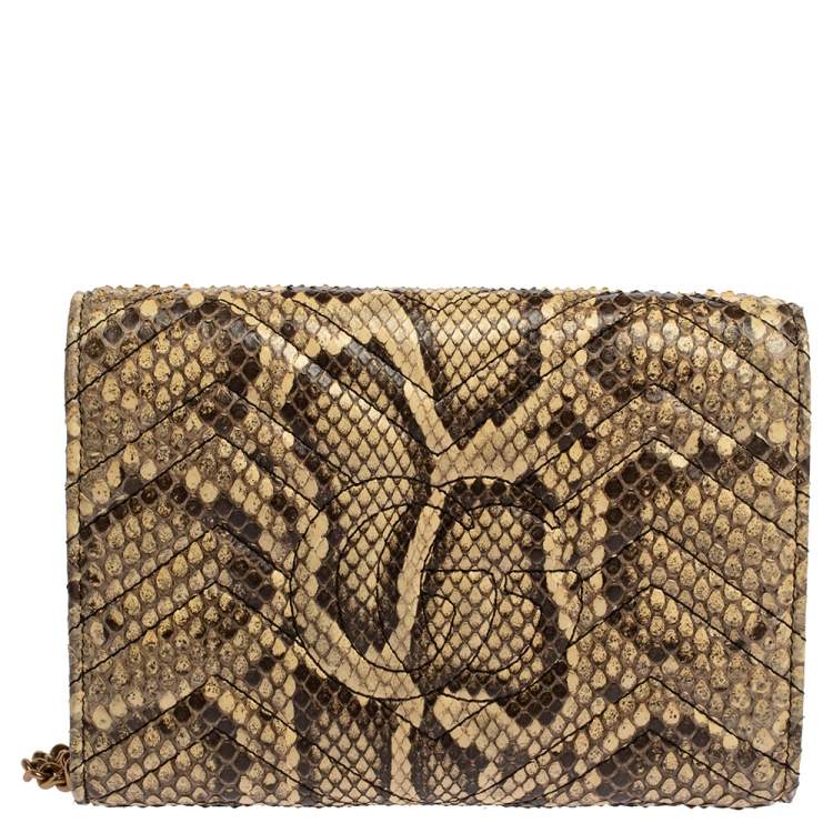 Pre Owned Gucci Cream Python GG Marmont Wallet on Chain