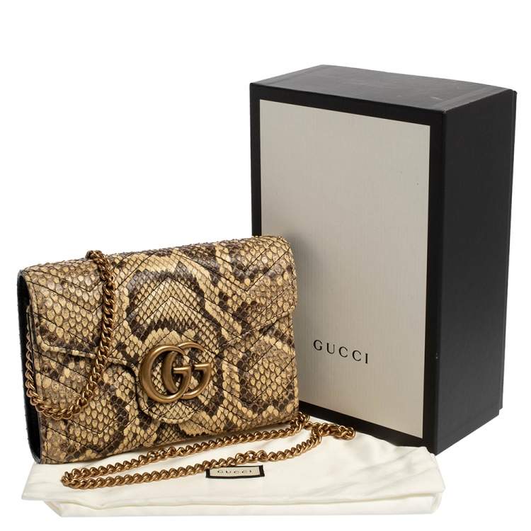 Pre Owned Gucci Cream Python GG Marmont Wallet on Chain