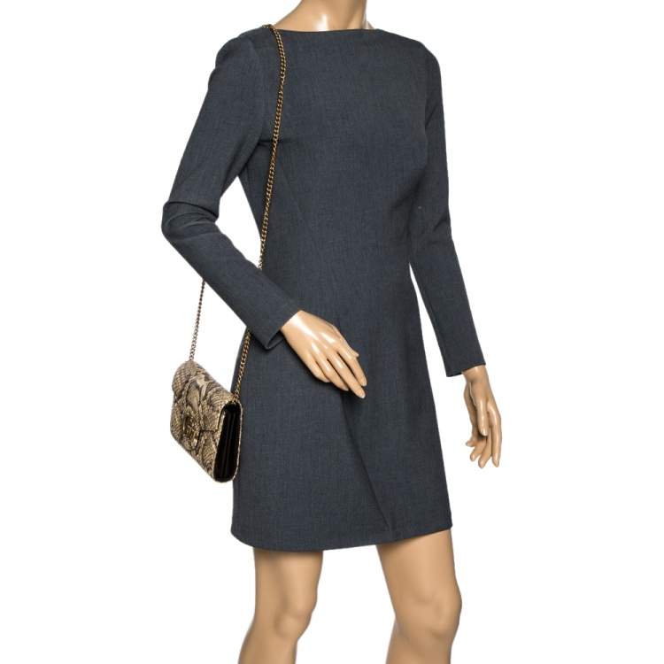 Pre Owned Gucci Cream Python GG Marmont Wallet on Chain