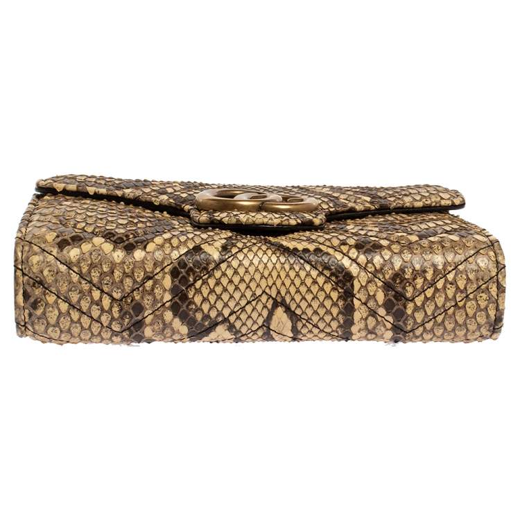 Pre Owned Gucci Cream Python GG Marmont Wallet on Chain