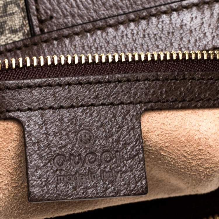 Pre Owned Gucci Brown/Beige GG Supreme Canvas and Leather Medium Ophidia Tote