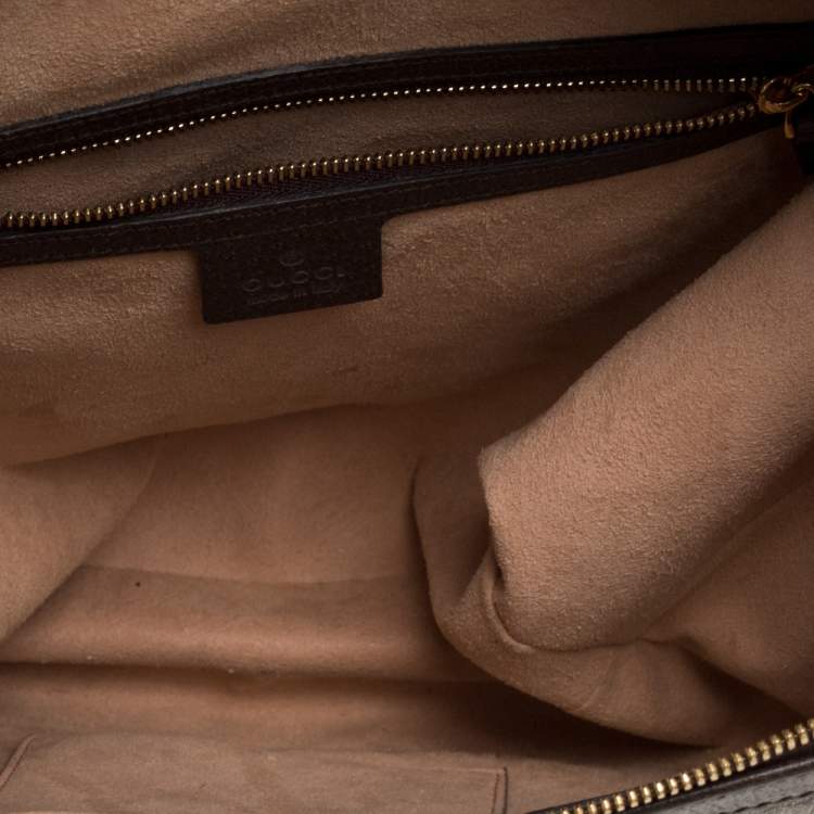 Pre Owned Gucci Brown/Beige GG Supreme Canvas and Leather Medium Ophidia Tote