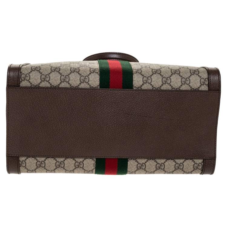 Pre Owned Gucci Brown/Beige GG Supreme Canvas and Leather Medium Ophidia Tote