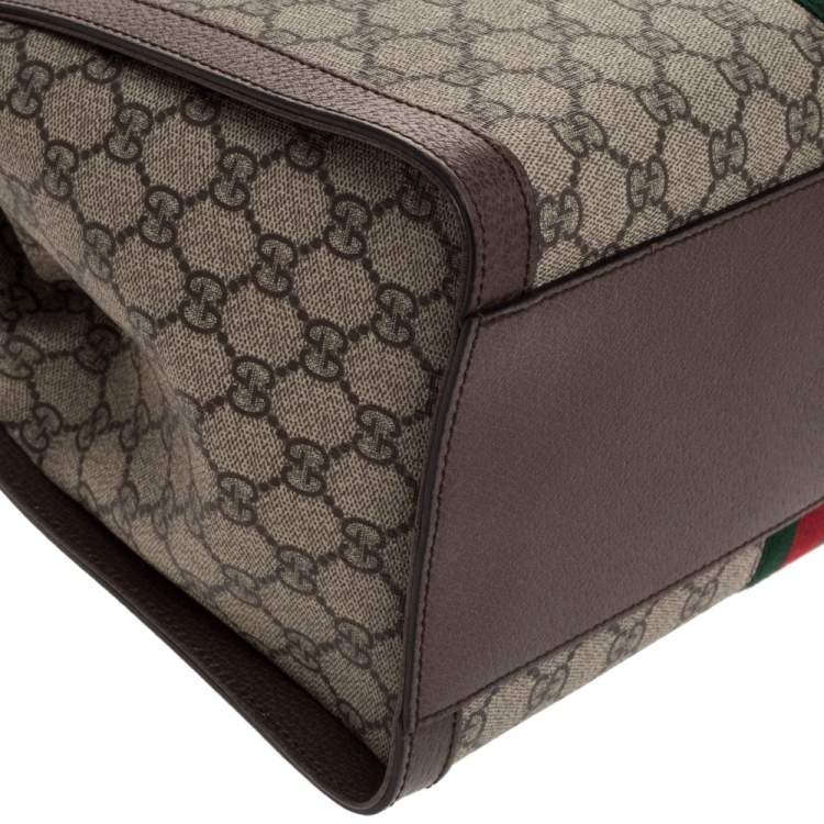 Pre Owned Gucci Brown/Beige GG Supreme Canvas and Leather Medium Ophidia Tote